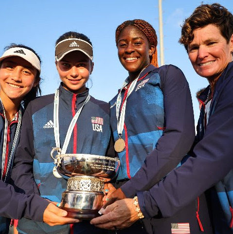 Iva Jovic & Team USA with the Billie Jean King Cup
